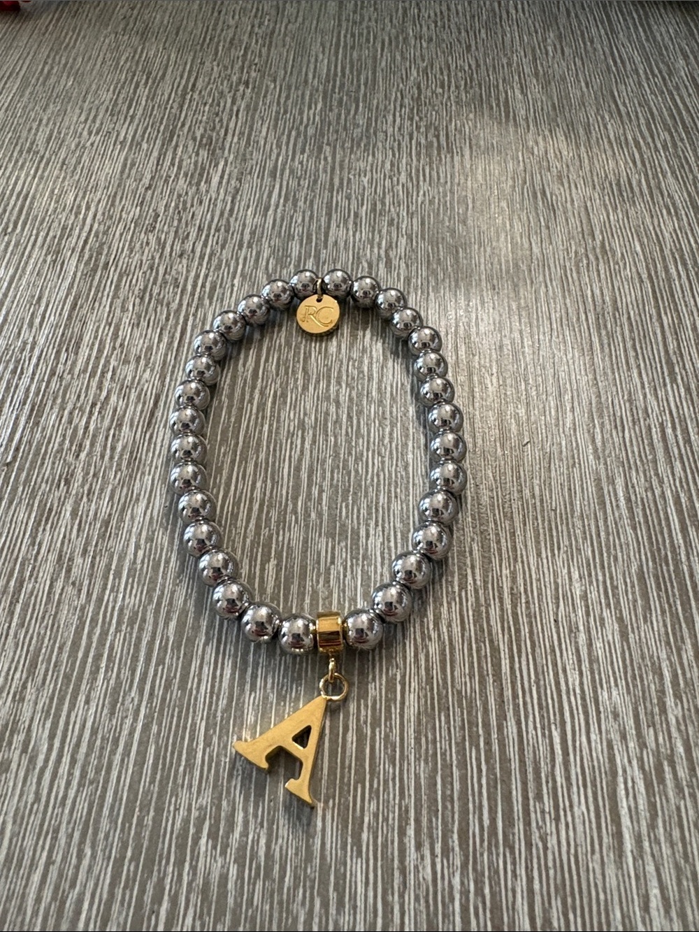 Gold Initial 'A' Charm Beaded Bracelet - Two-Tone Silver & Gold
